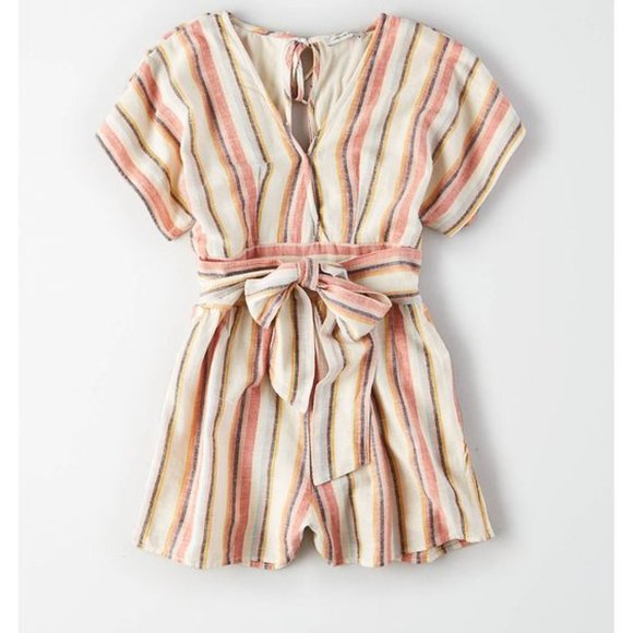 American Eagle Outfitters Pants - NWT AE Striped Slub Linen Romper Small